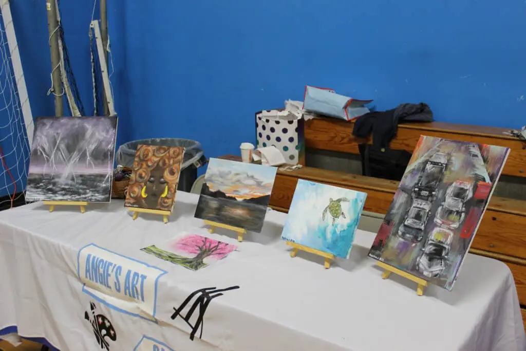 A table with many pictures on it