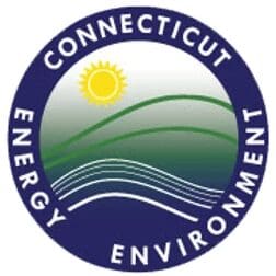 A blue circle with the words connecticut energy environment in it.