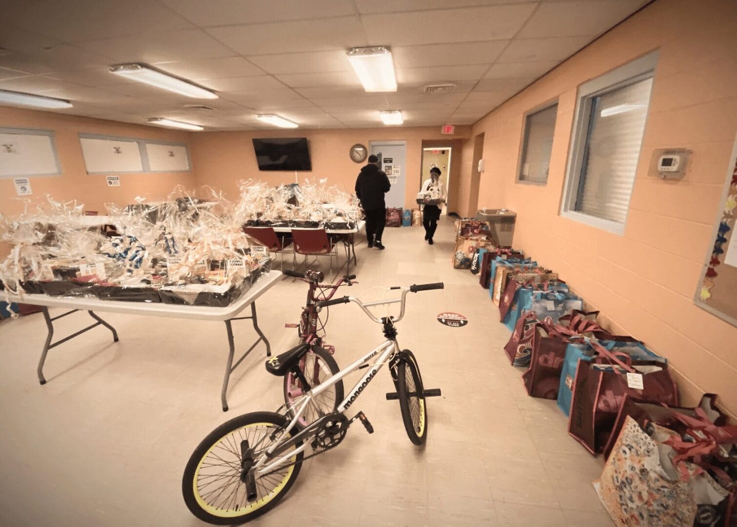 A room filled with lots of bags and bicycles.